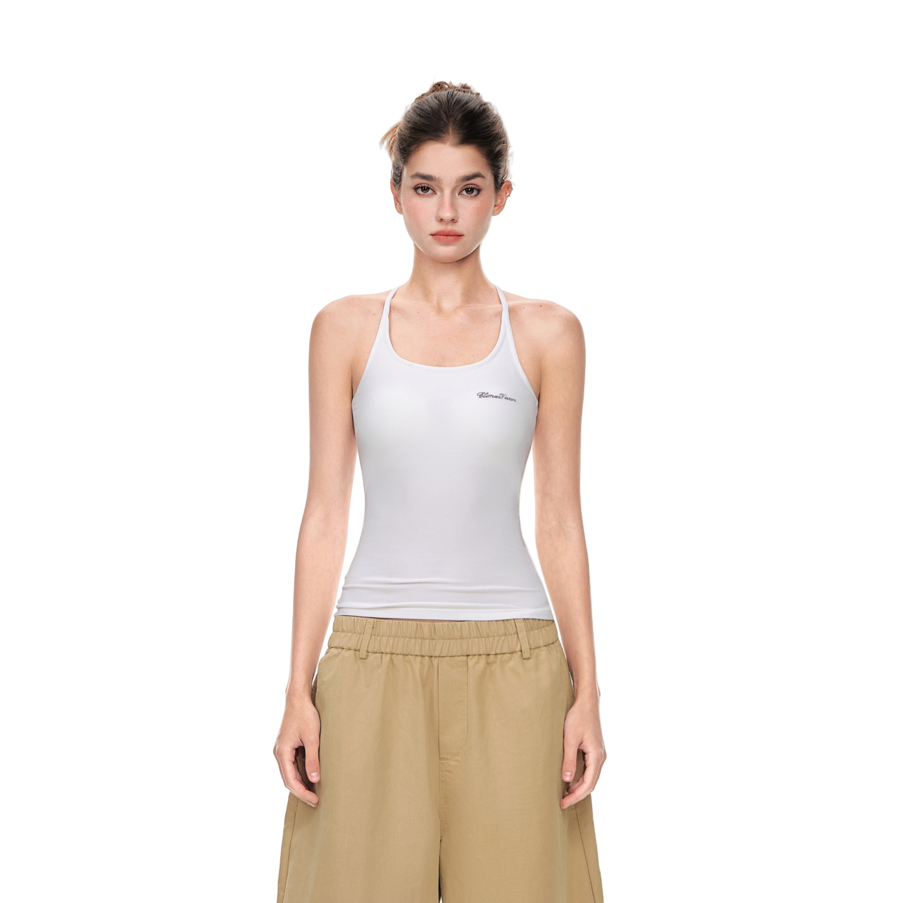 Soft Built-In Bra Halterneck Tank Top In White