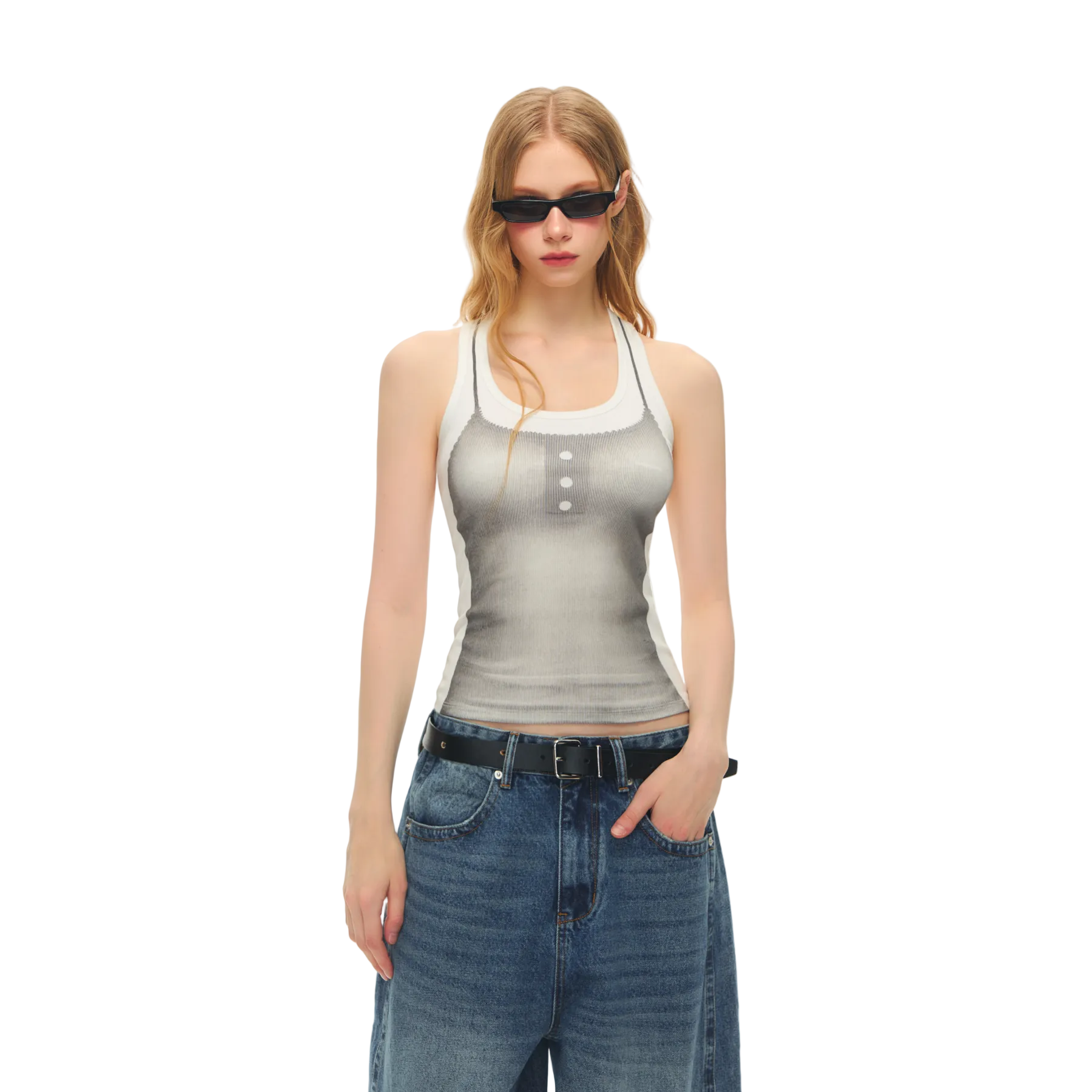 White Printed Tank Top