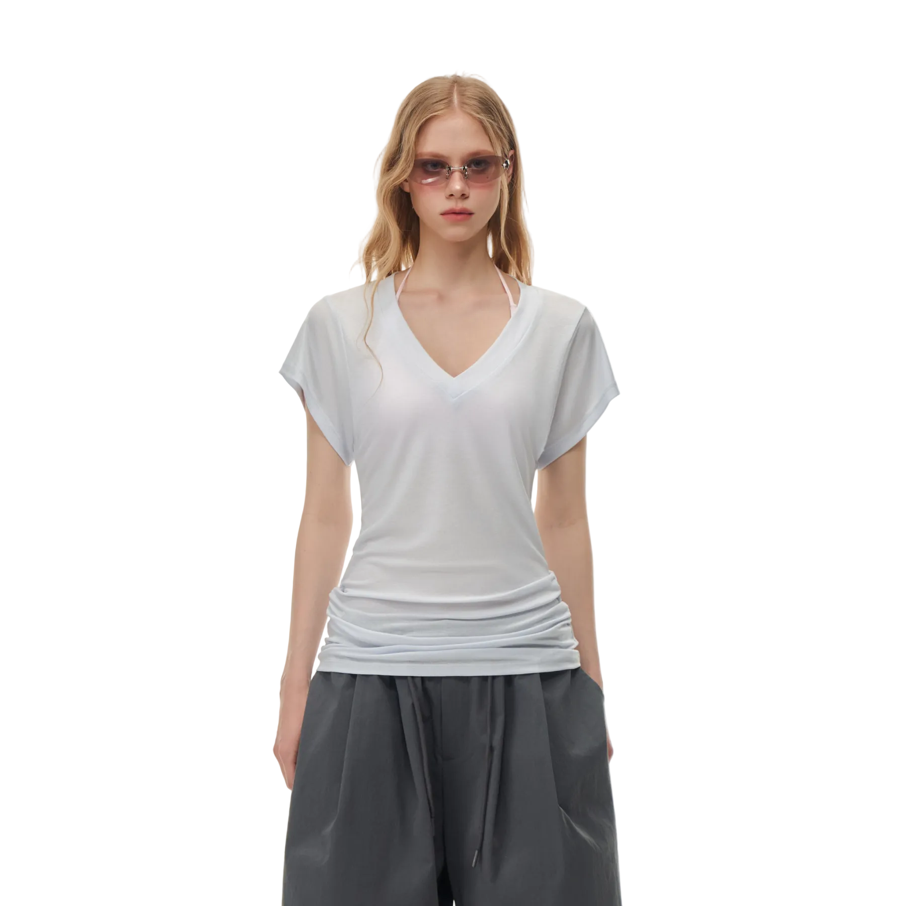 Blue Lyocell Linen Cover-up T-Shirt