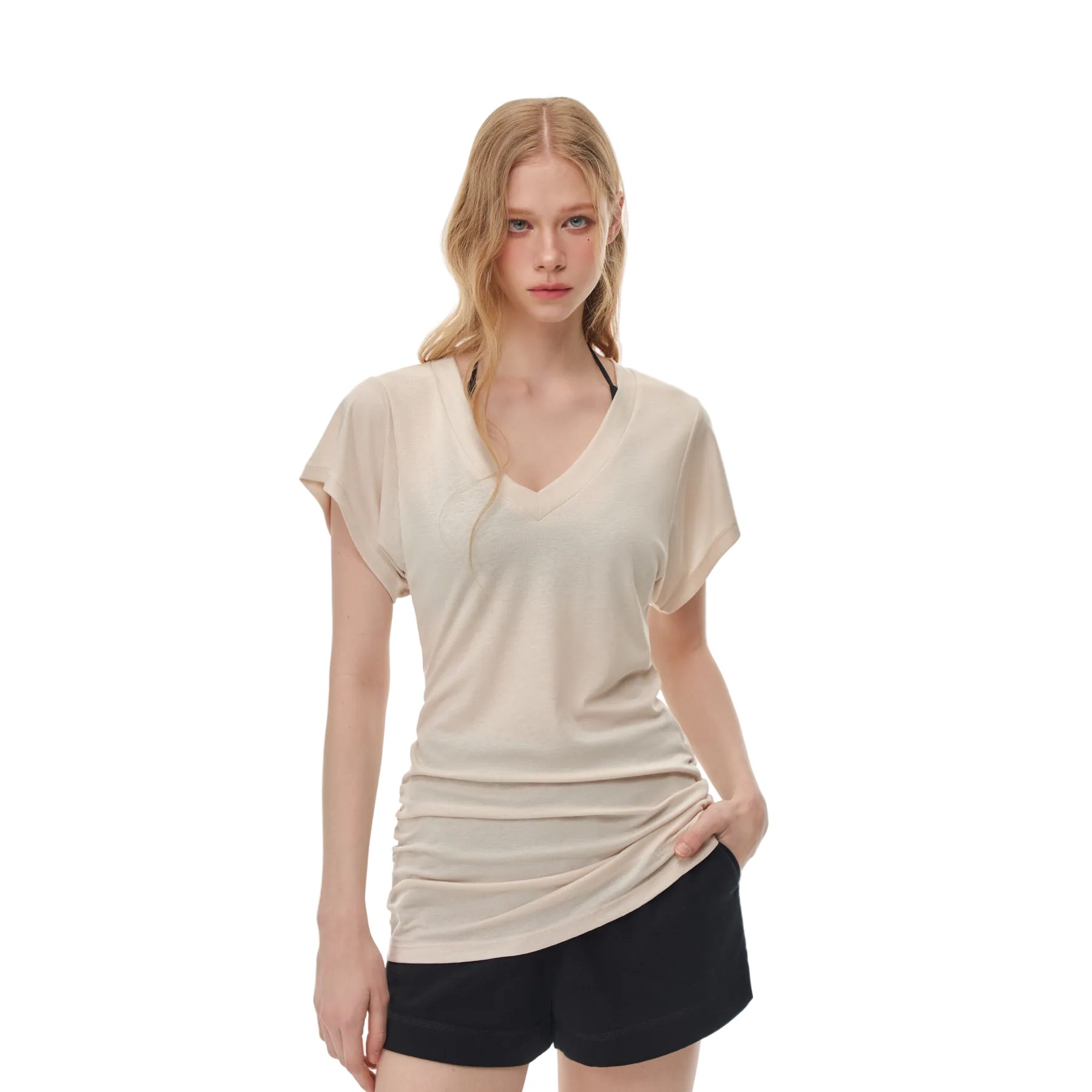 Beige Lyocell Linen Cover-up T-shirt