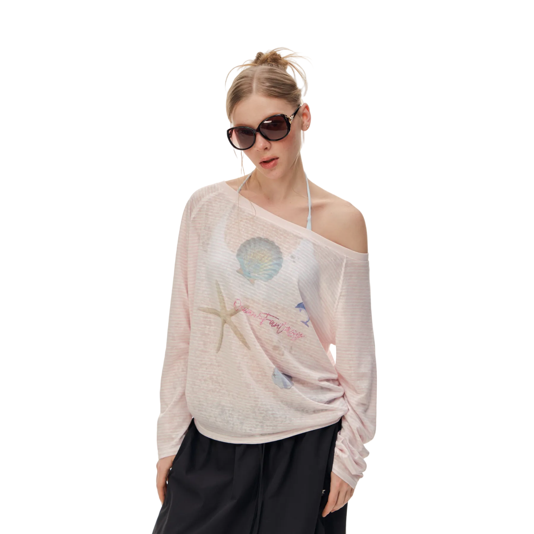 Pink Lyocell Resort Style Off-Shoulder Cover-Up