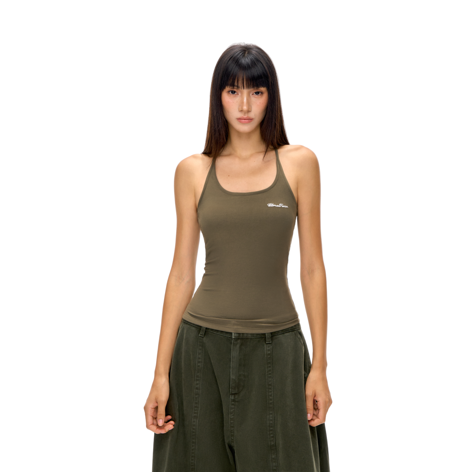 Soft Built-In Bra Halterneck Tank Top In Green