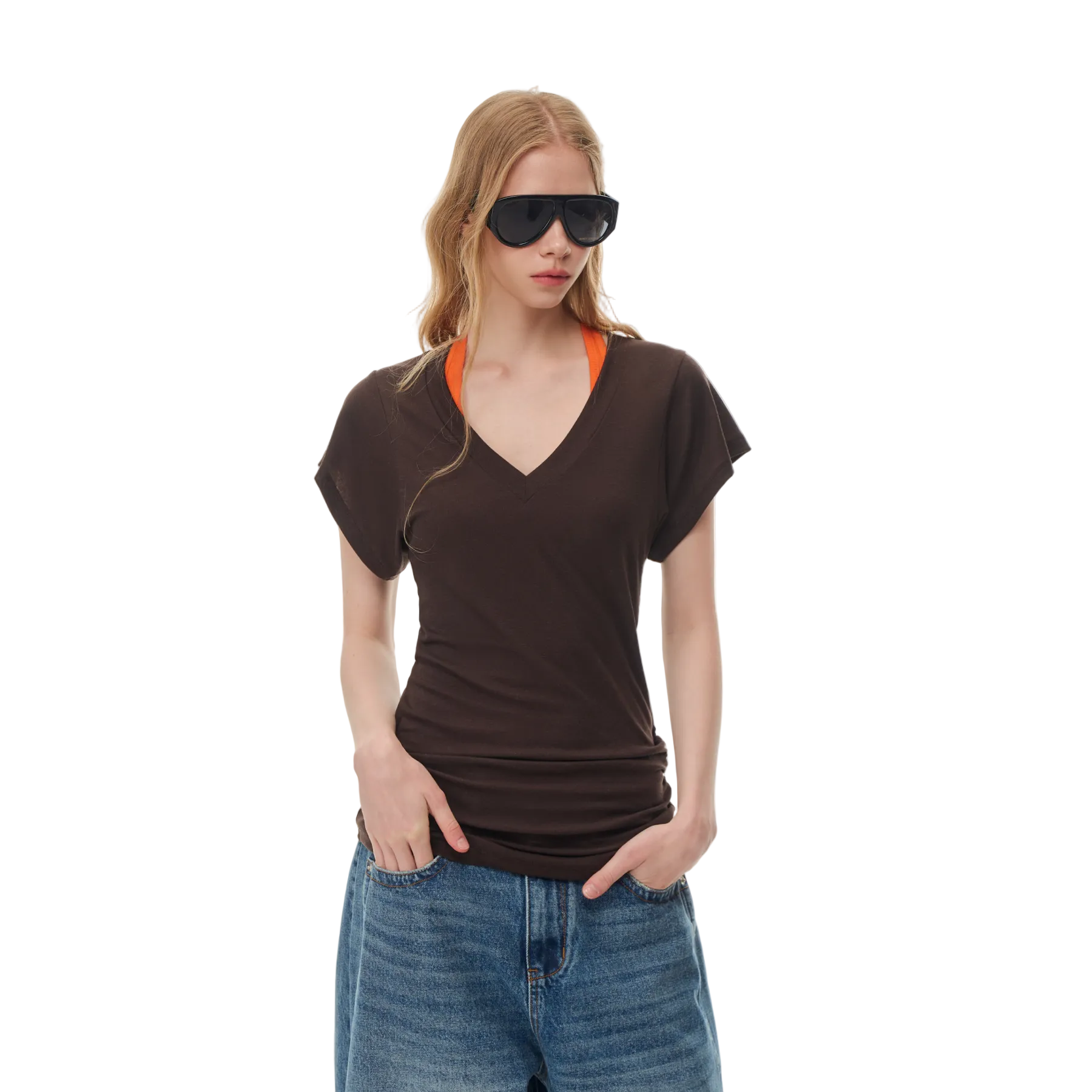 Brown Lyocell Linen Cover-up T-shirt