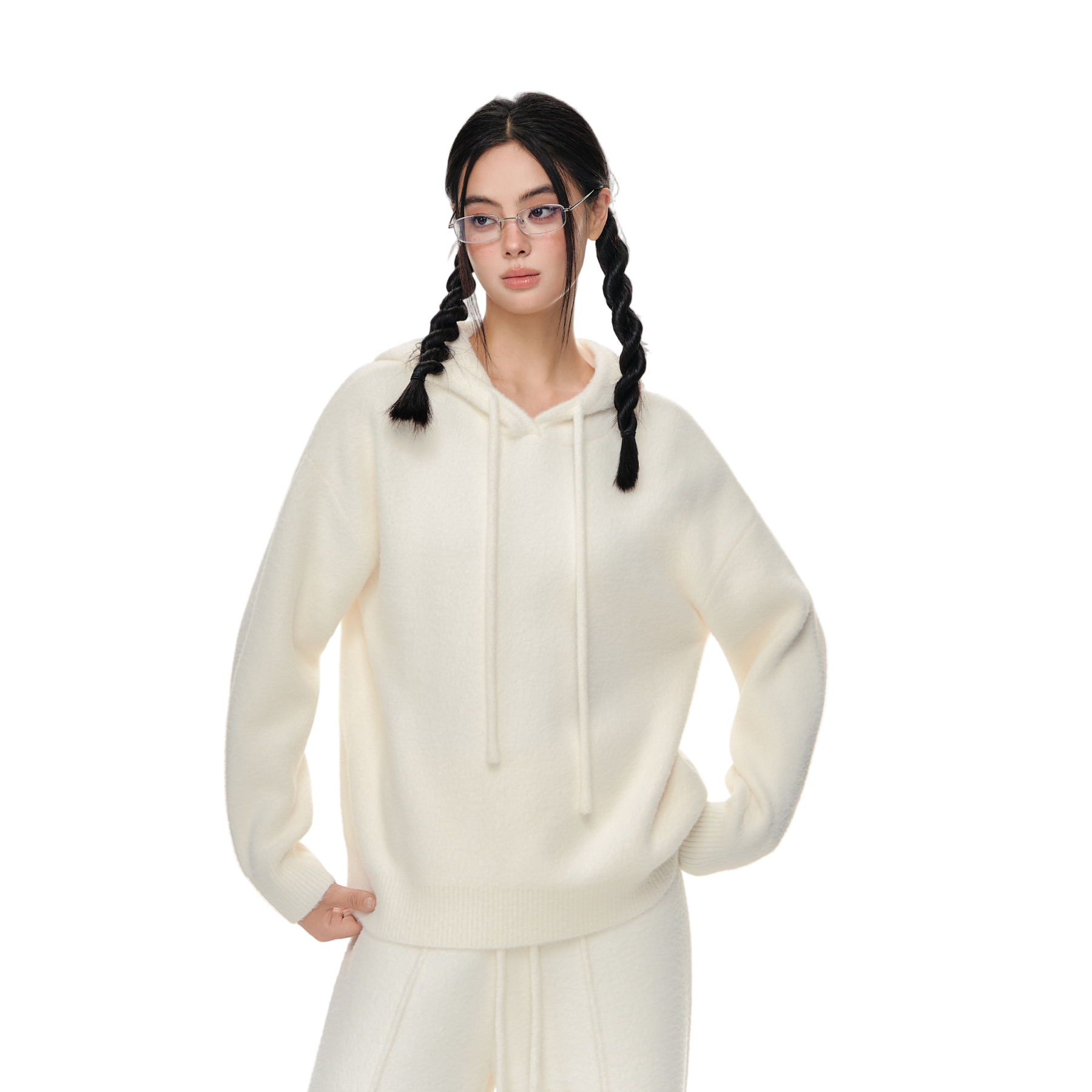 Beige Double-sided Warm Fleece Knit Sweater Hoodie