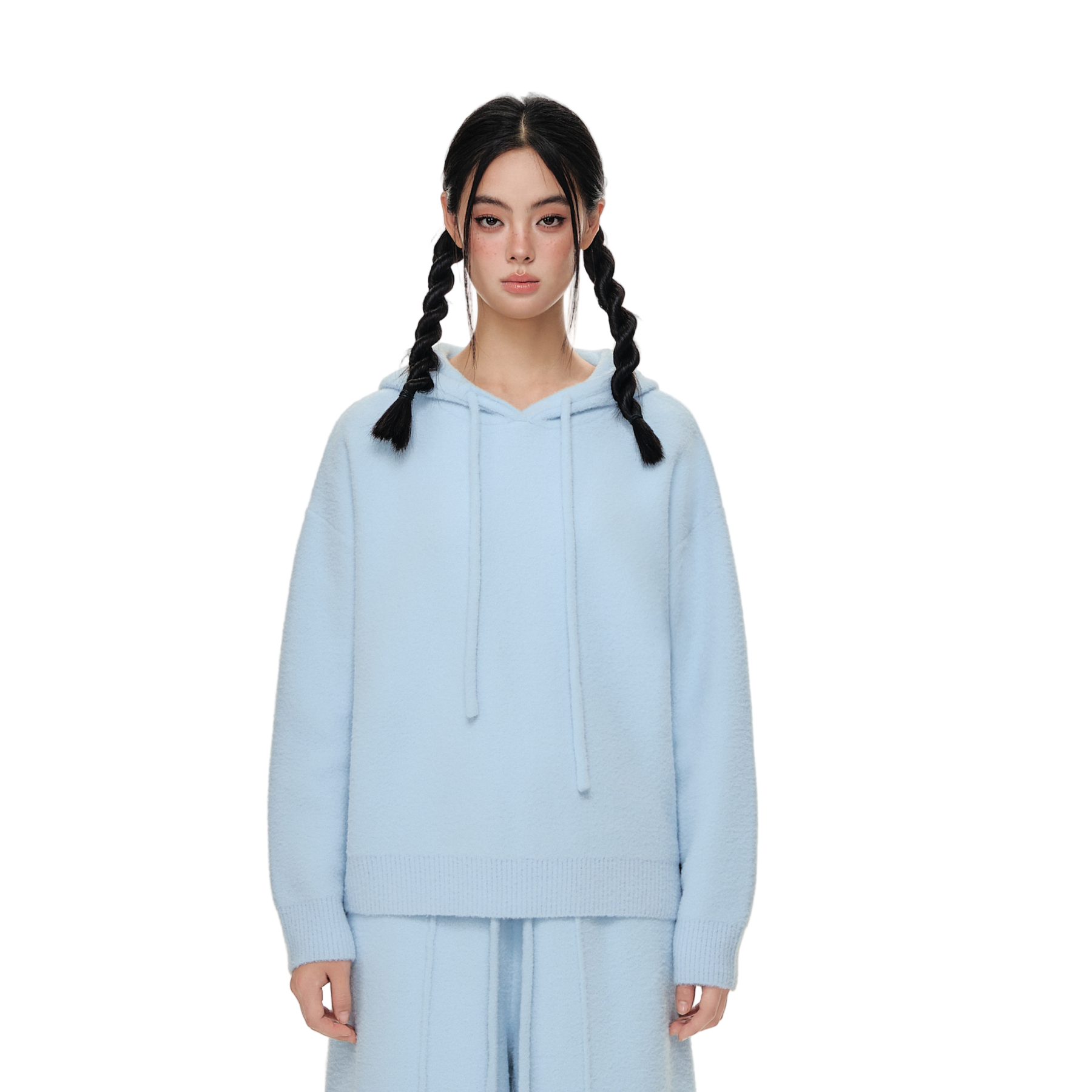 Blue Double-sided Warm Fleece Knit Sweater Hoodie