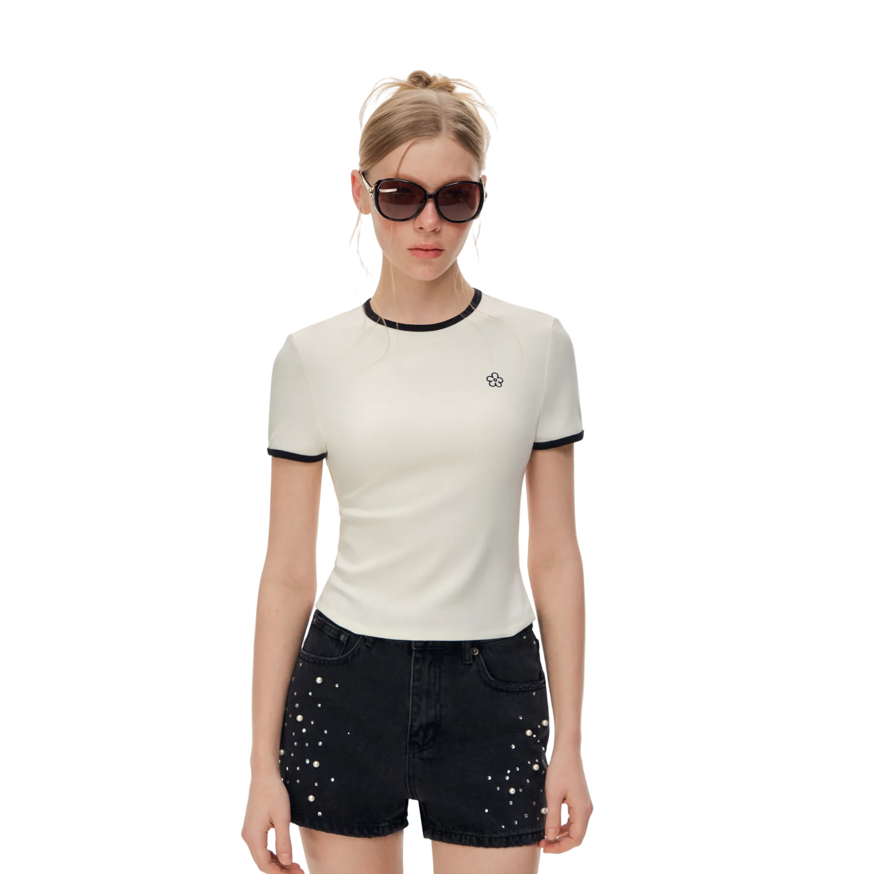 White Floral Embroidered Short-Sleeve T-Shirt
