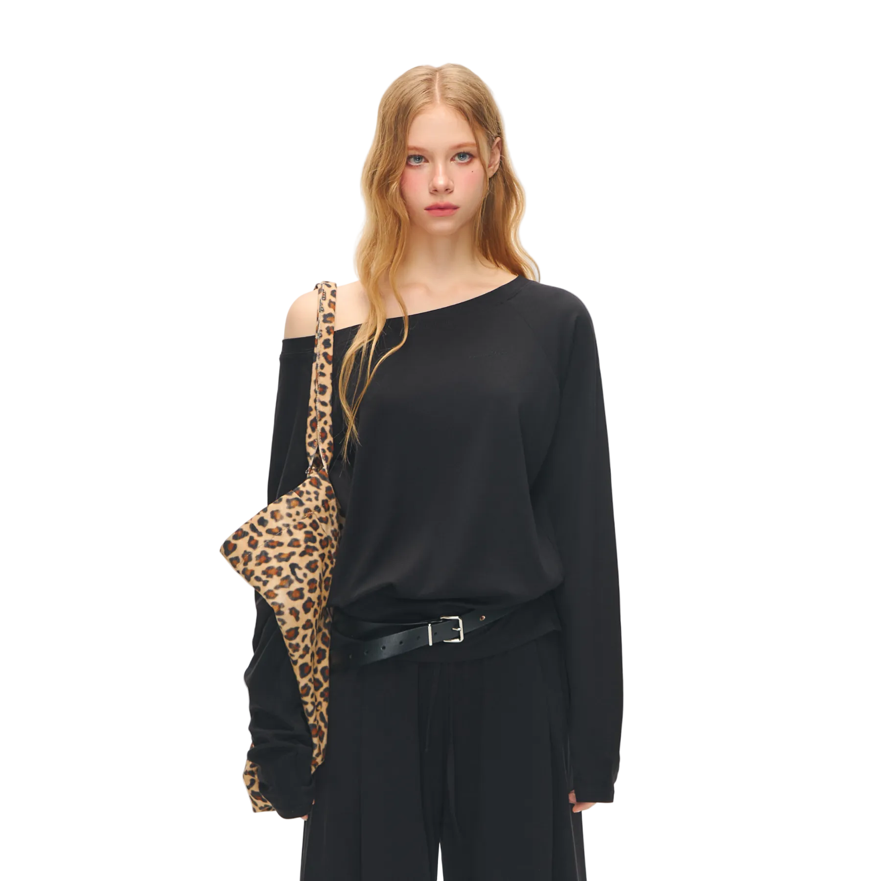 Black Lyocell Off-Shoulder Lazy Long Sleeve