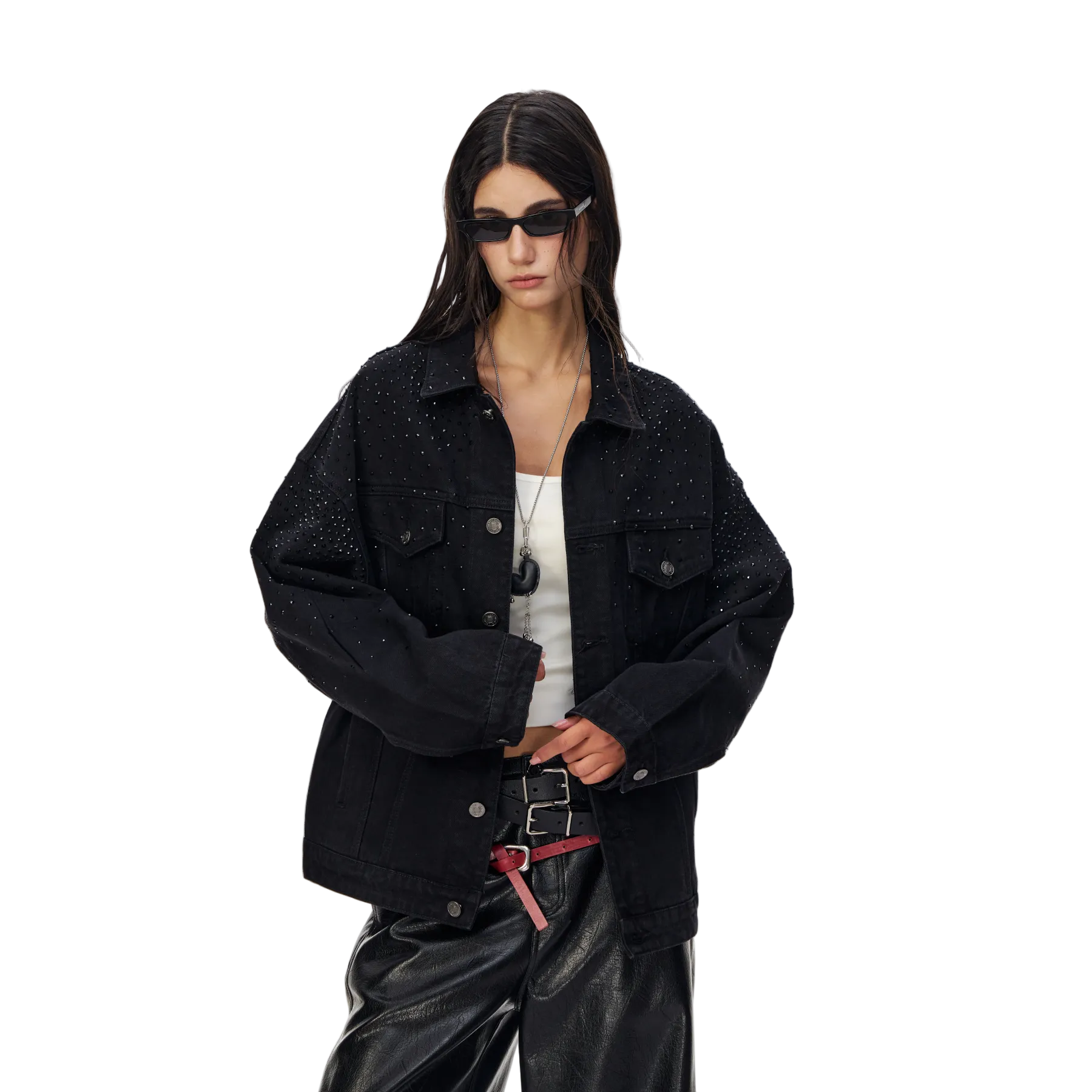 Black Sparkling Diamonds Denim Jacket