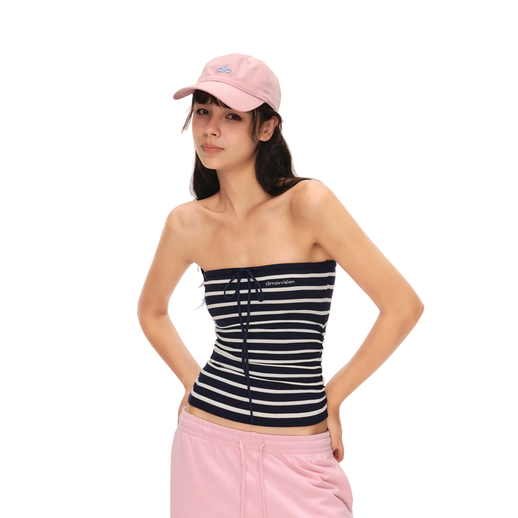 Navy Blue Cashmere Blend Striped Tie-Waist Bandeau Vest
