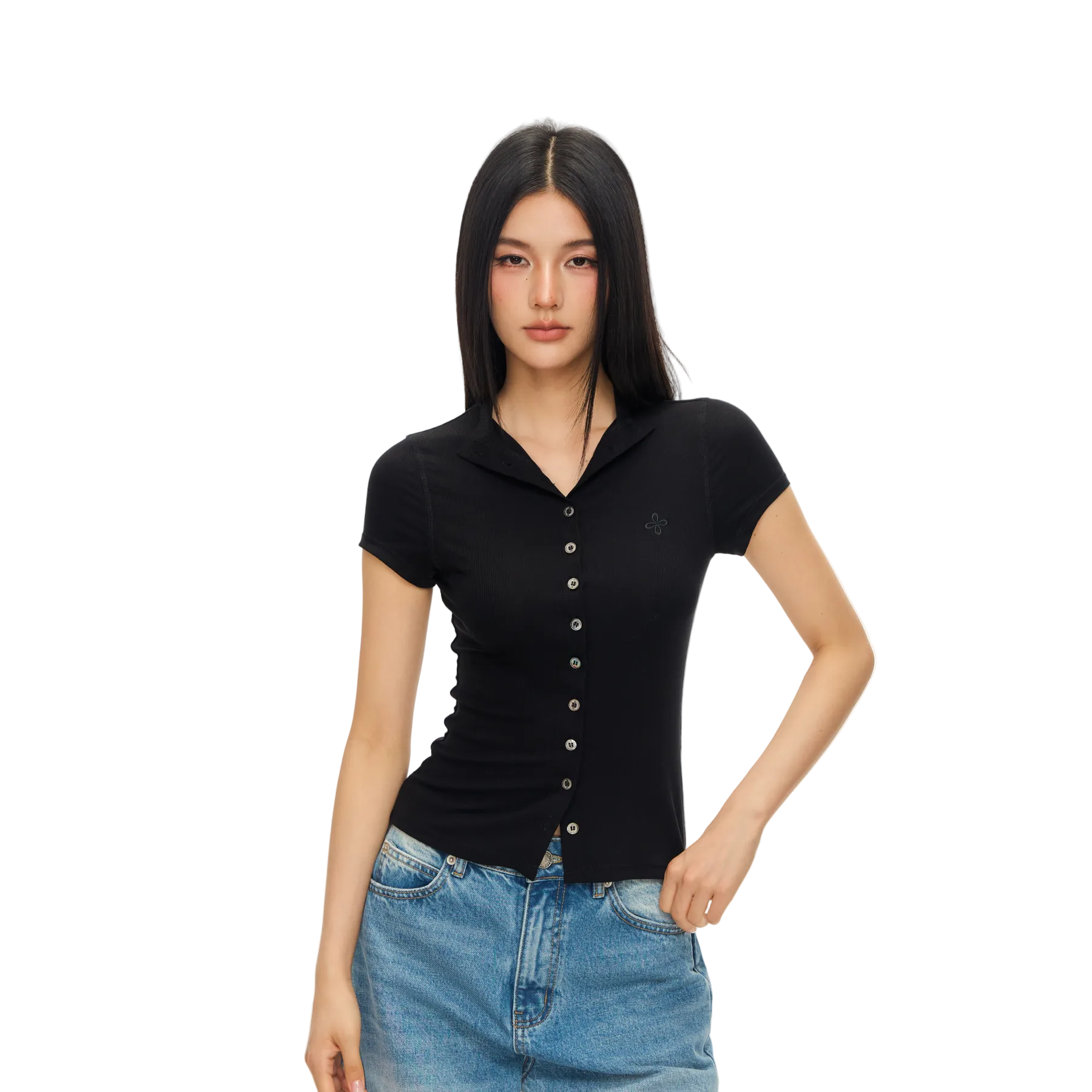 Black Cross Slim Fit Button-Up Short Sleeve