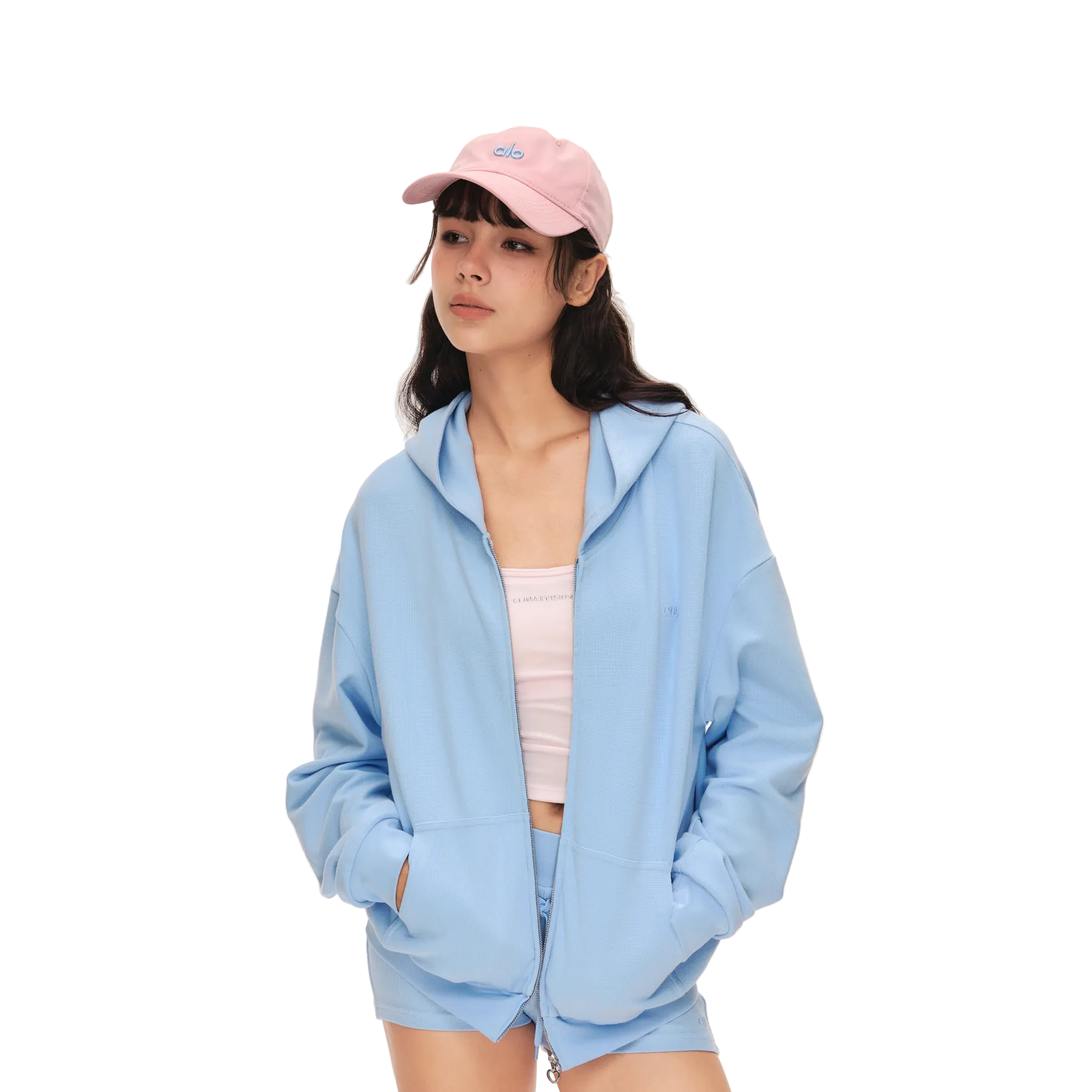 Blue Sporty Waffle Set Hooded Jacket