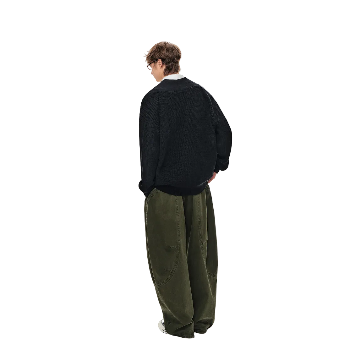 Black Diagonal Button V-Neck Cardigan Sweater Jacket