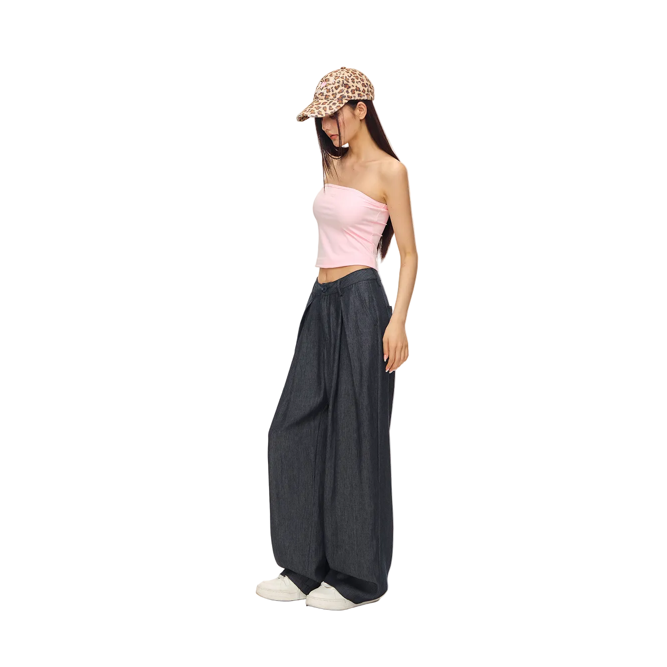 Denim Blue Lyocell Pleated Wide-Leg Pants