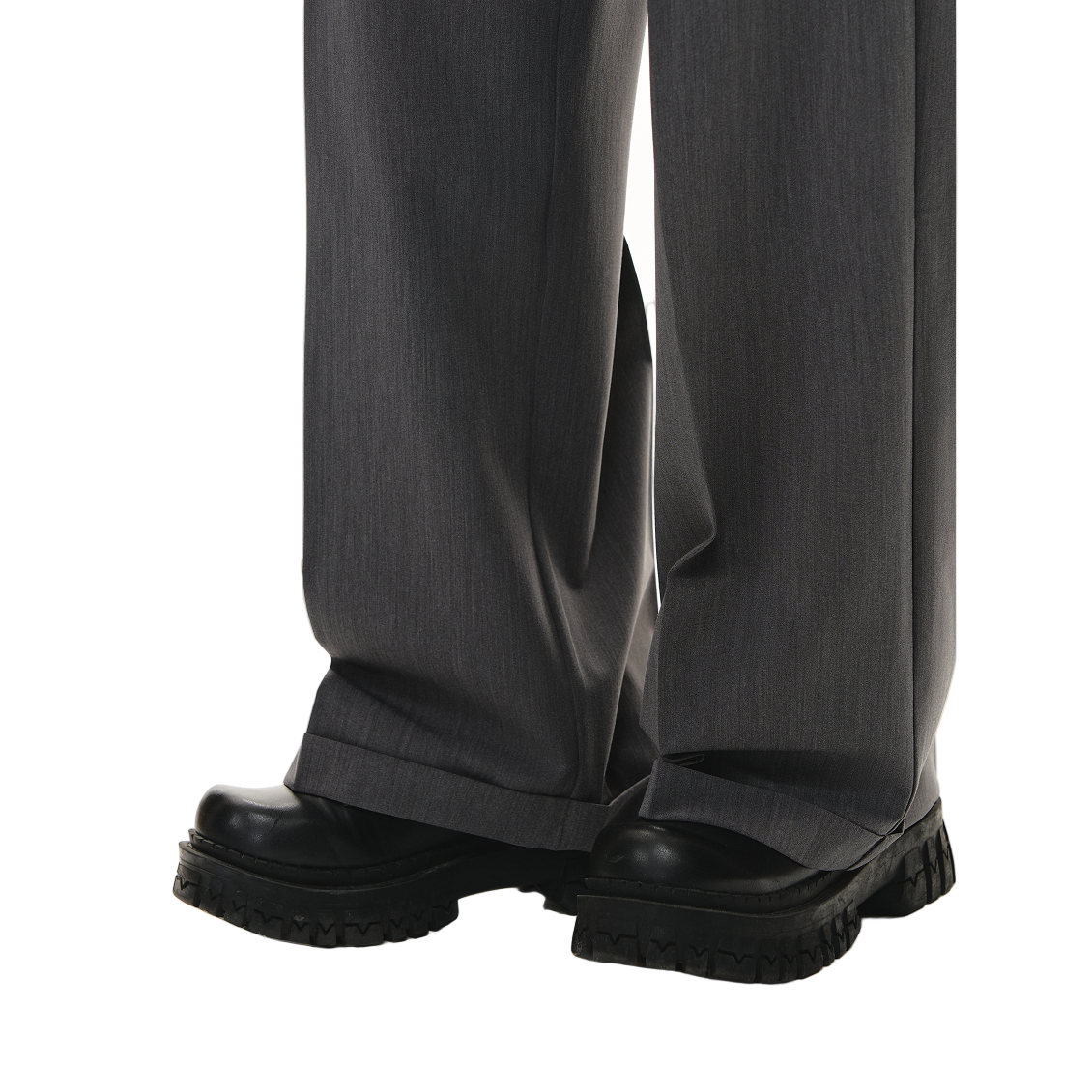 Gray Wrinkle-resistant Drape Straight-leg Trousers