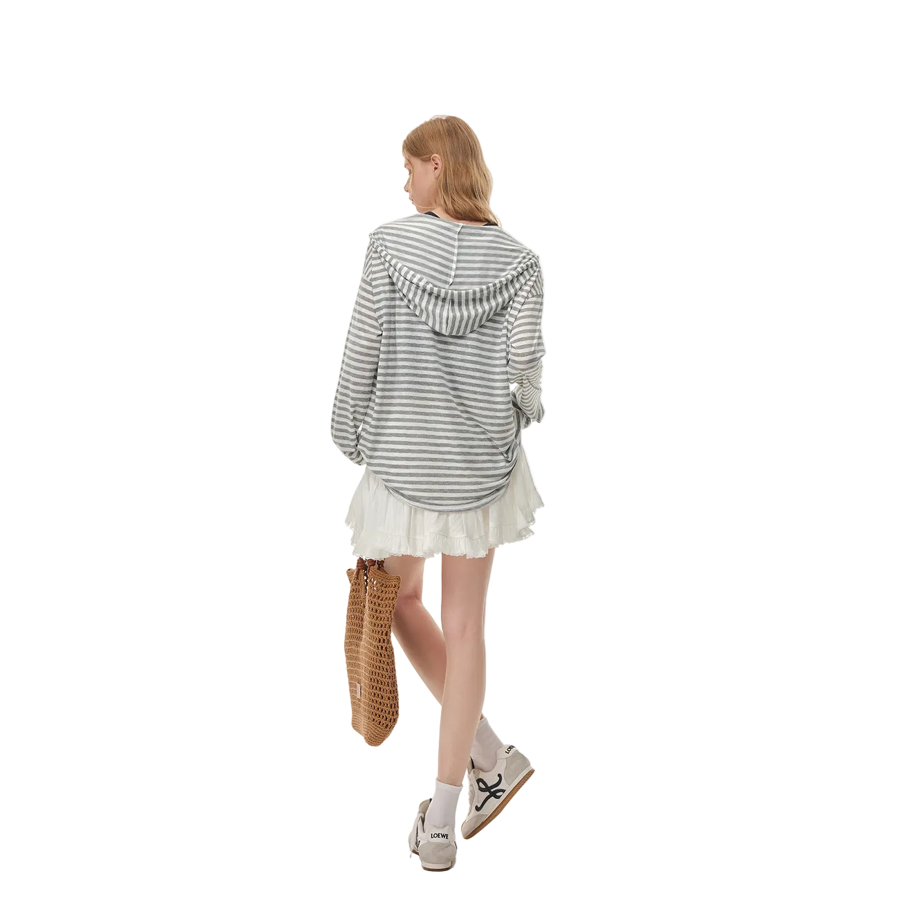 Grey Snowflake Texture Striped Hooded Long-Sleeve