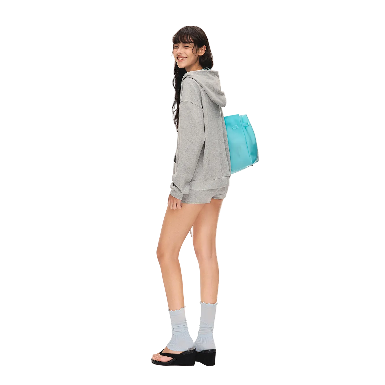 Grey Sporty Waffle Set Hooded Jacket