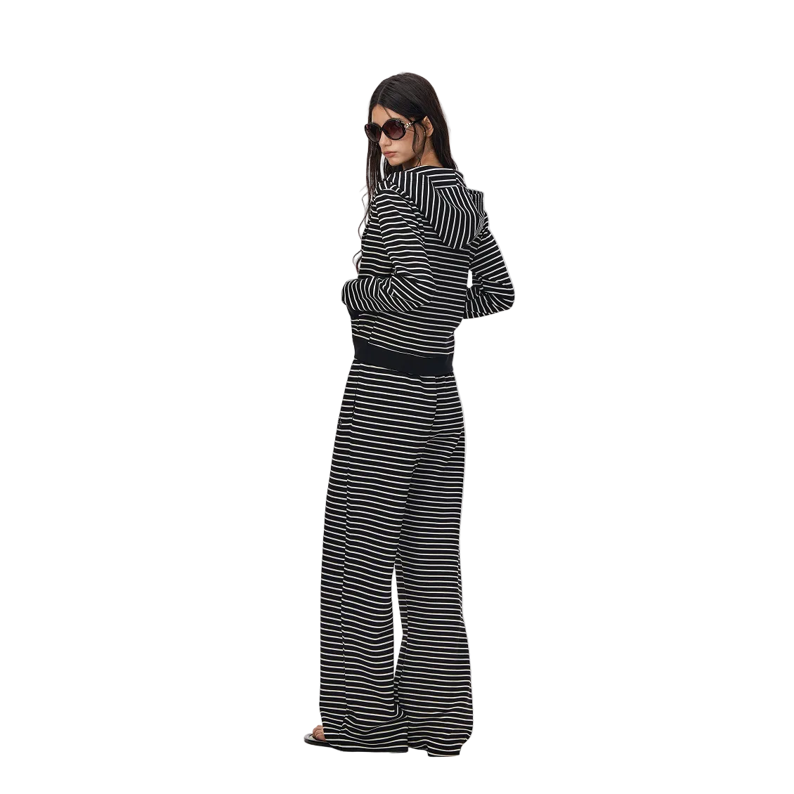 Black and White Striped Cross-Pattern Casual Sweatpants