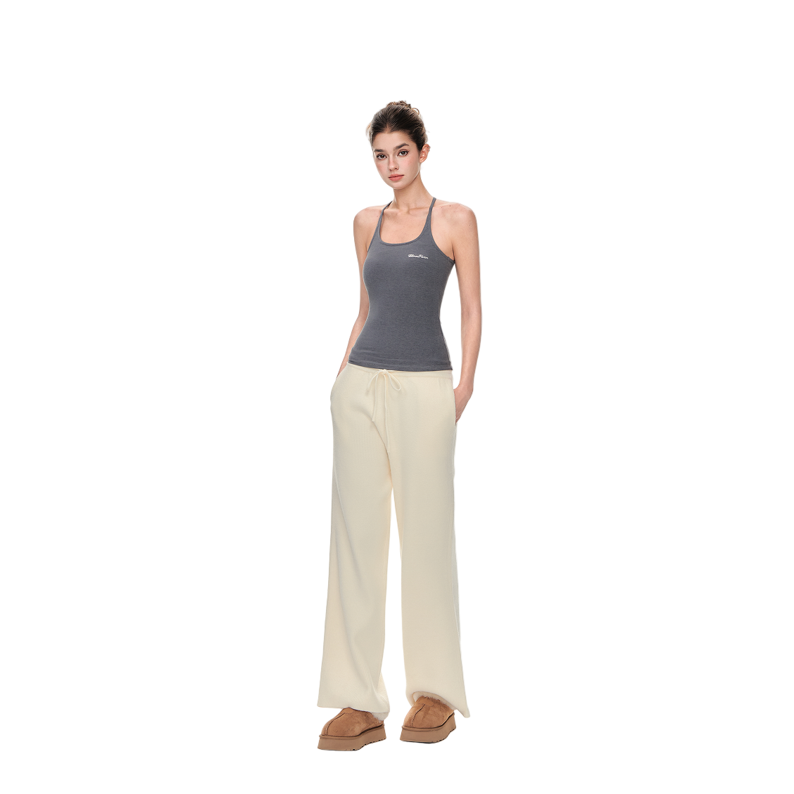 Soft Built-In Bra Halterneck Tank Top In Grey