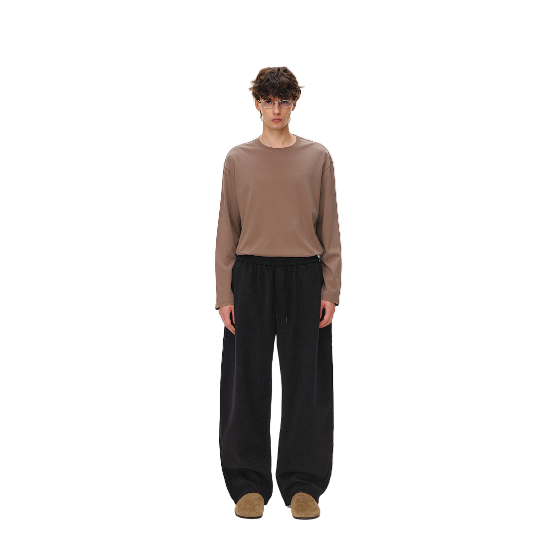 Dark Grey Twill Warm Wide Pleated Casual Pants
