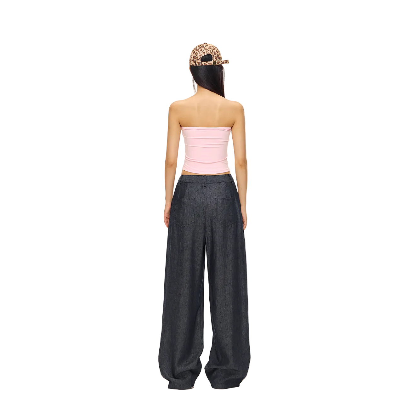 Denim Blue Lyocell Pleated Wide-Leg Pants