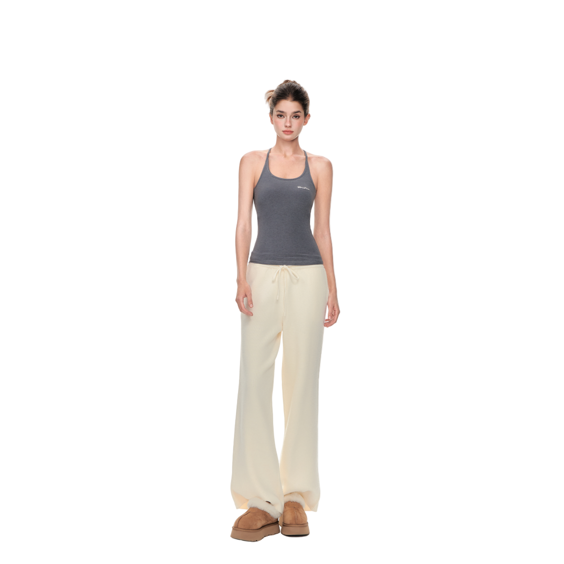 Soft Built-In Bra Halterneck Tank Top In Grey