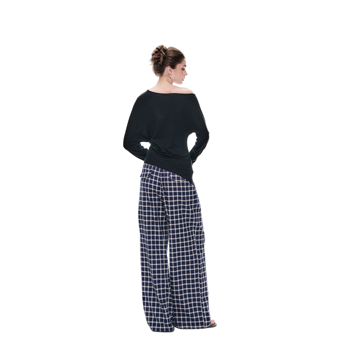Blue Plaid Casual Bubble Check Double Pleated Embroidered Trousers