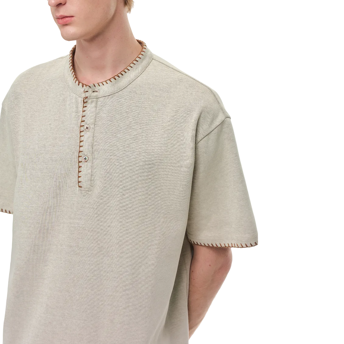 Apricot Vintage Stitched Henley Collar T-Shirt