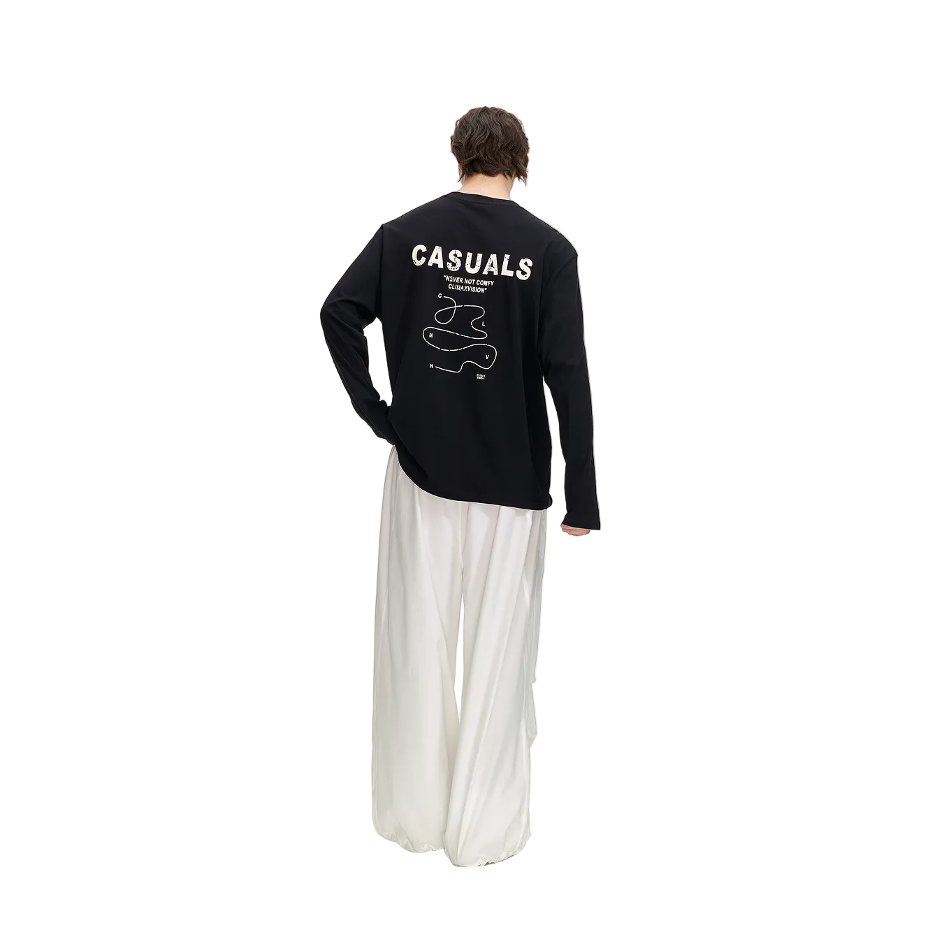 Black Textured Print Long-Sleeve T-Shirt