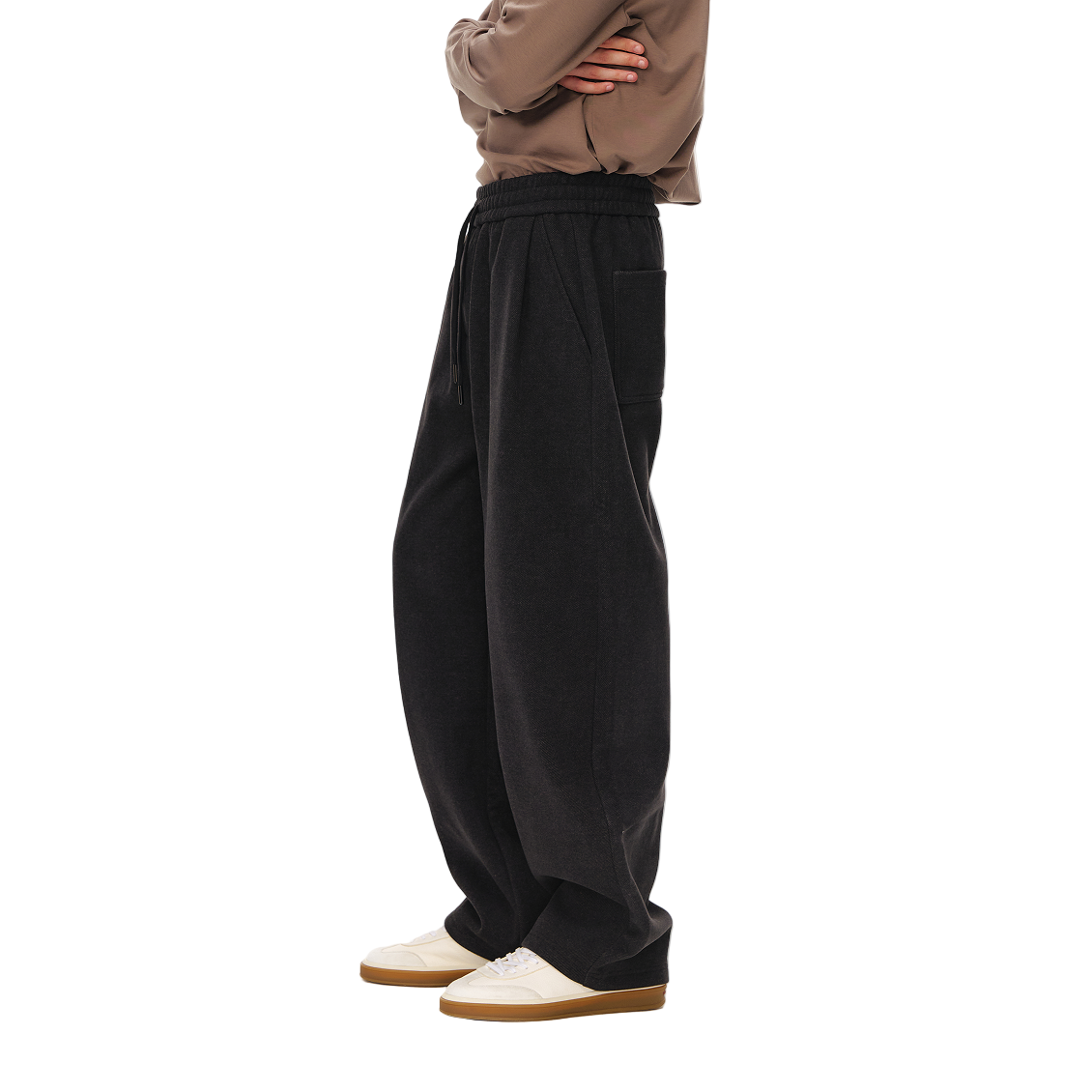 Dark Grey Twill Warm Wide Pleated Casual Pants