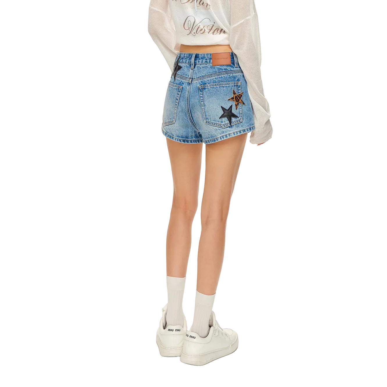 Blue Leopard Print Star Patchwork Denim Shorts