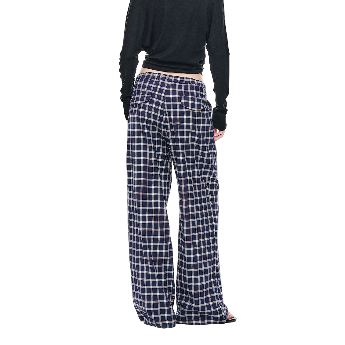 Blue Plaid Casual Bubble Check Double Pleated Embroidered Trousers