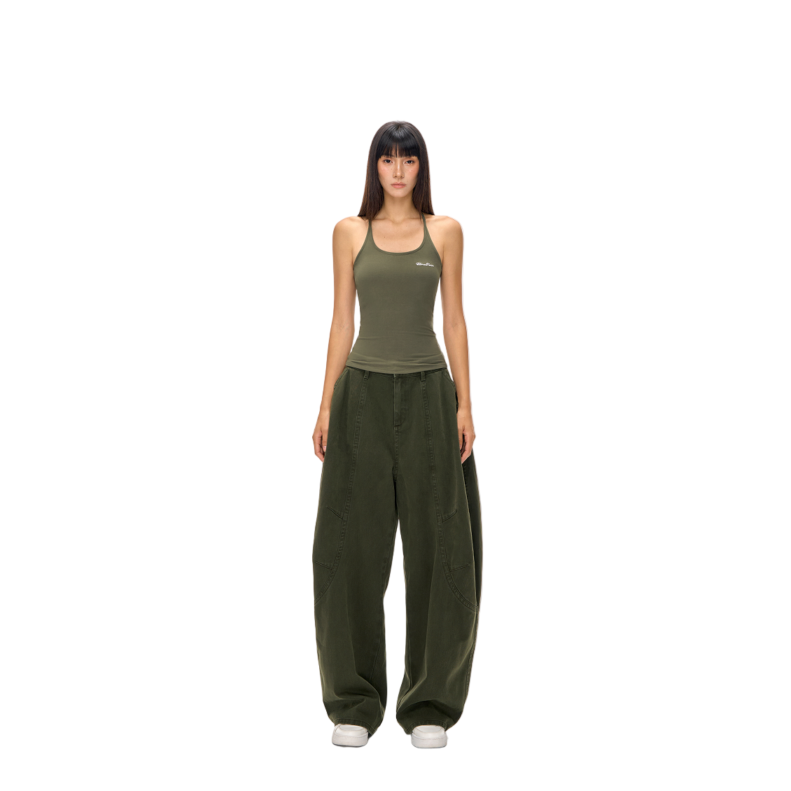 Soft Built-In Bra Halterneck Tank Top In Green