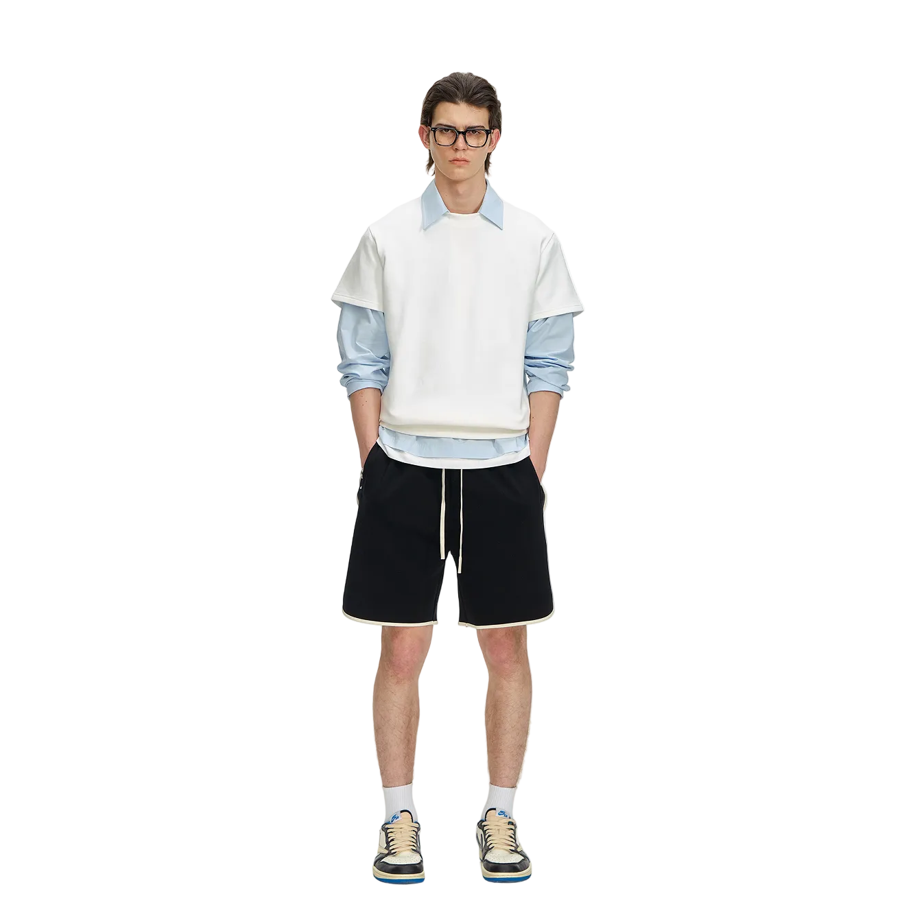 Black Air Layer Color Block Striped Shorts