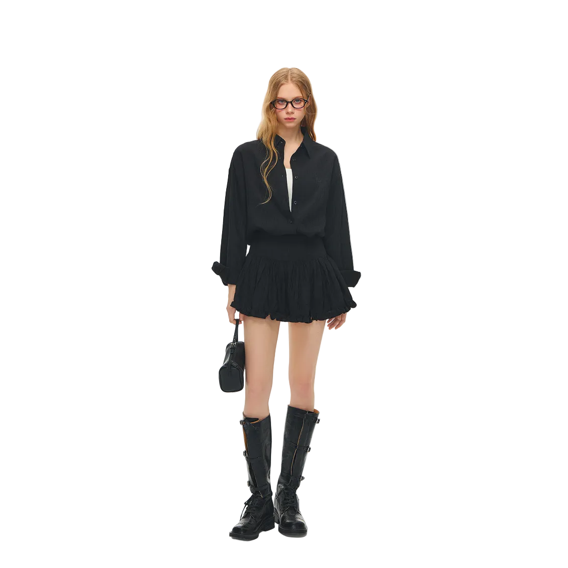 Black Tencel Wool Textured Shirt