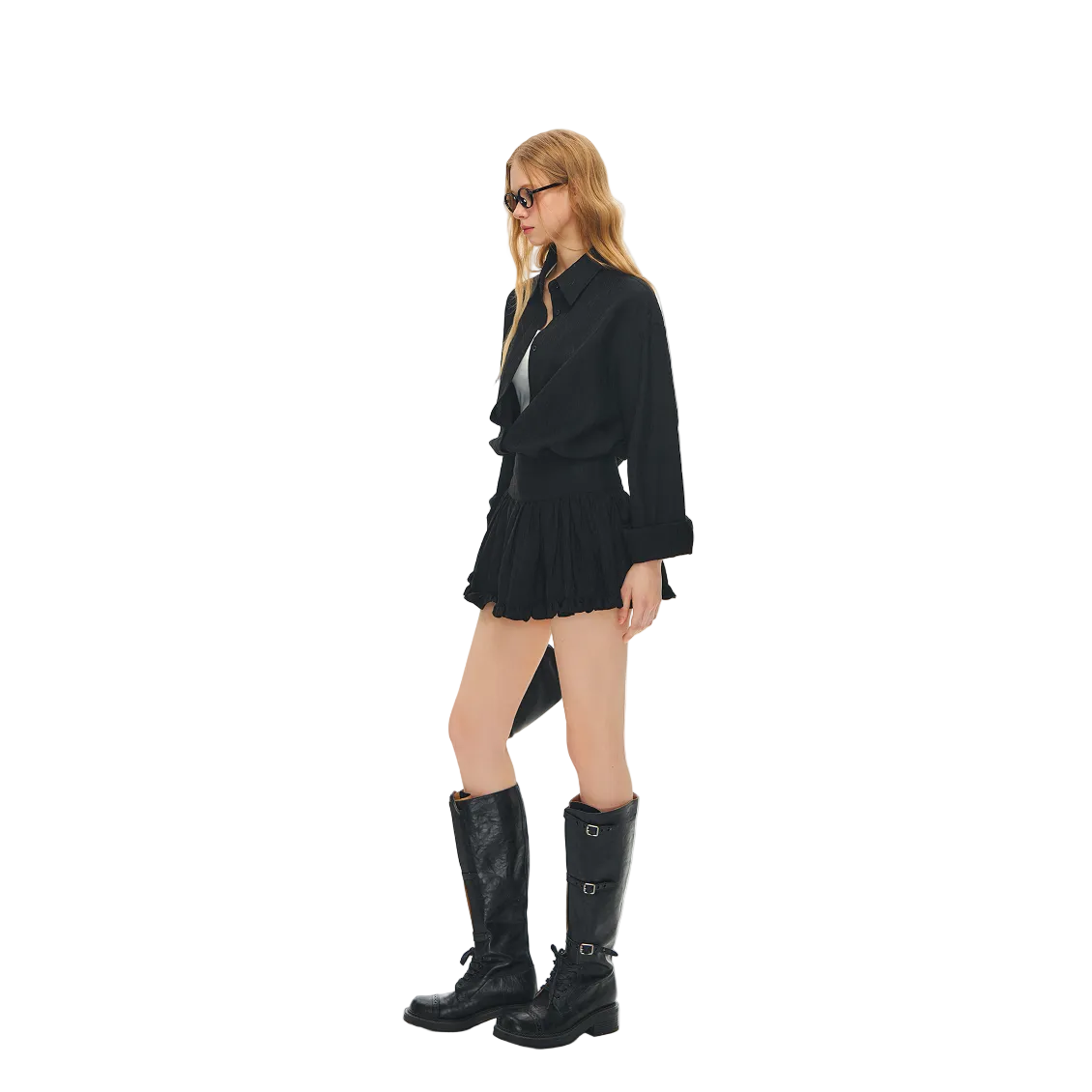 Black Tencel Wool Textured Shirt