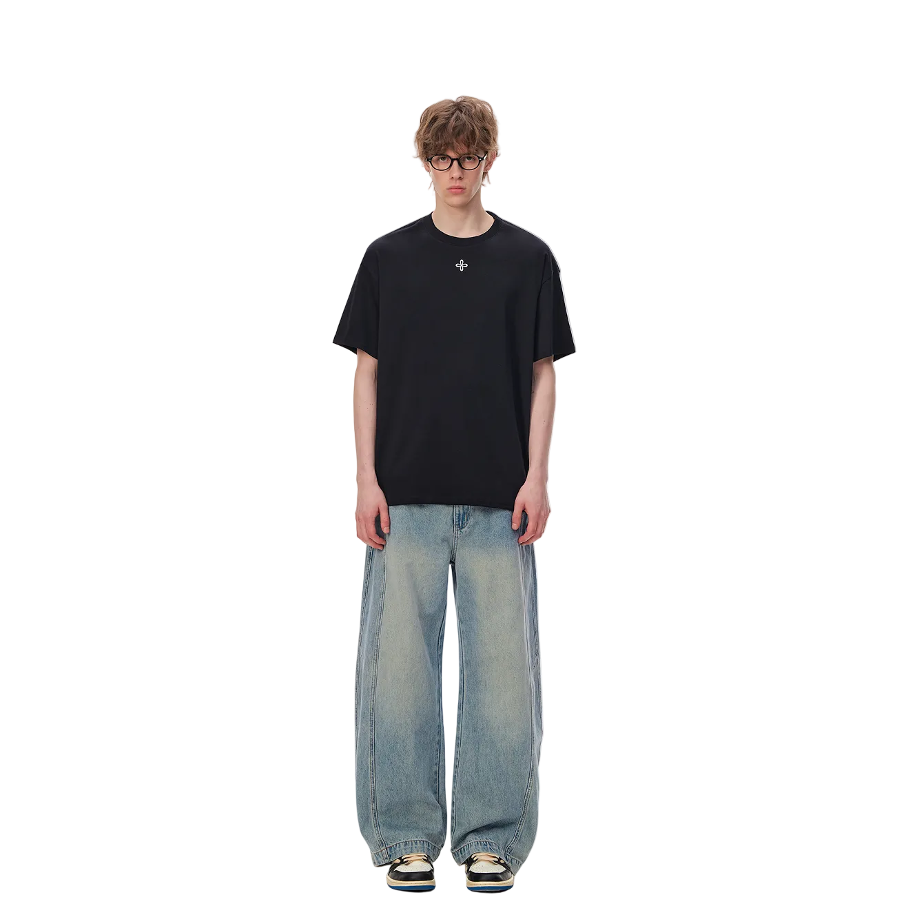 Black Tencel Cotton Basic Cross T-Shirt