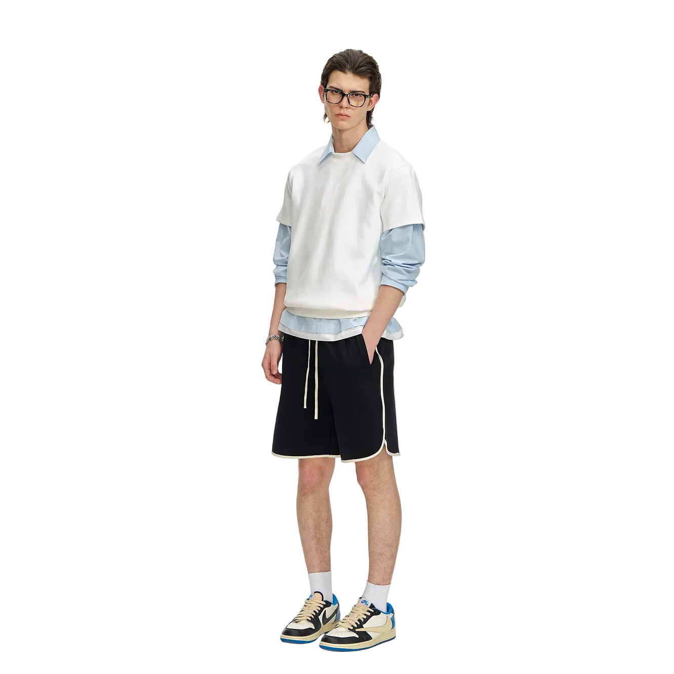 Black Air Layer Color Block Striped Shorts