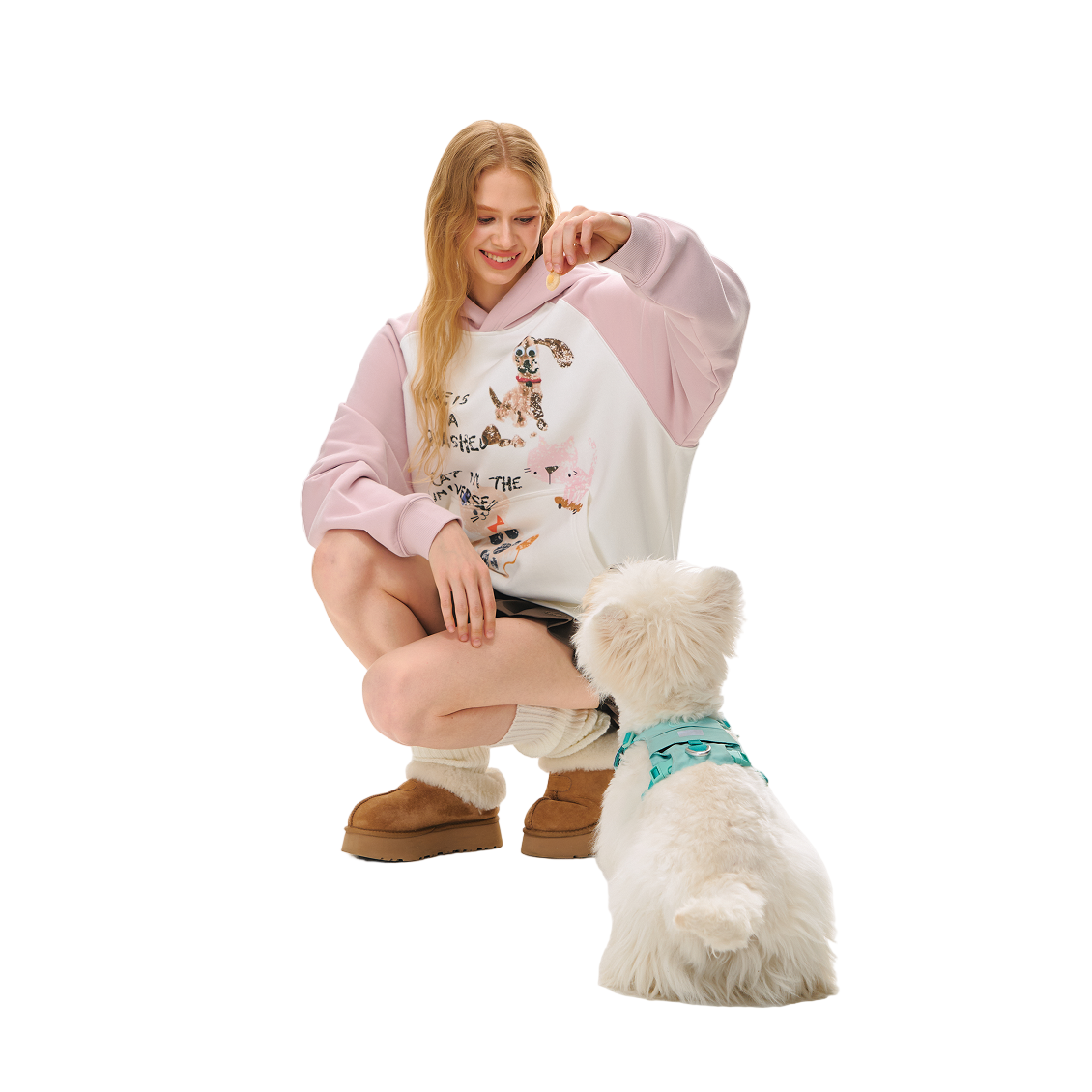 Pink Hand-painted Graffiti Print Raglan Hooded Sweatshirt