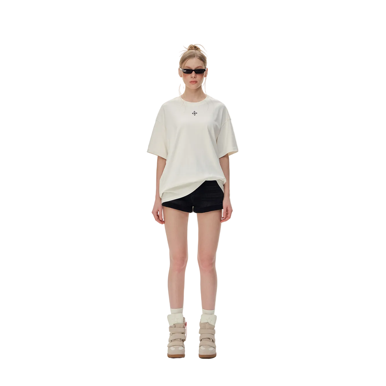 White Tencel Cotton Basic Cross T-Shirt