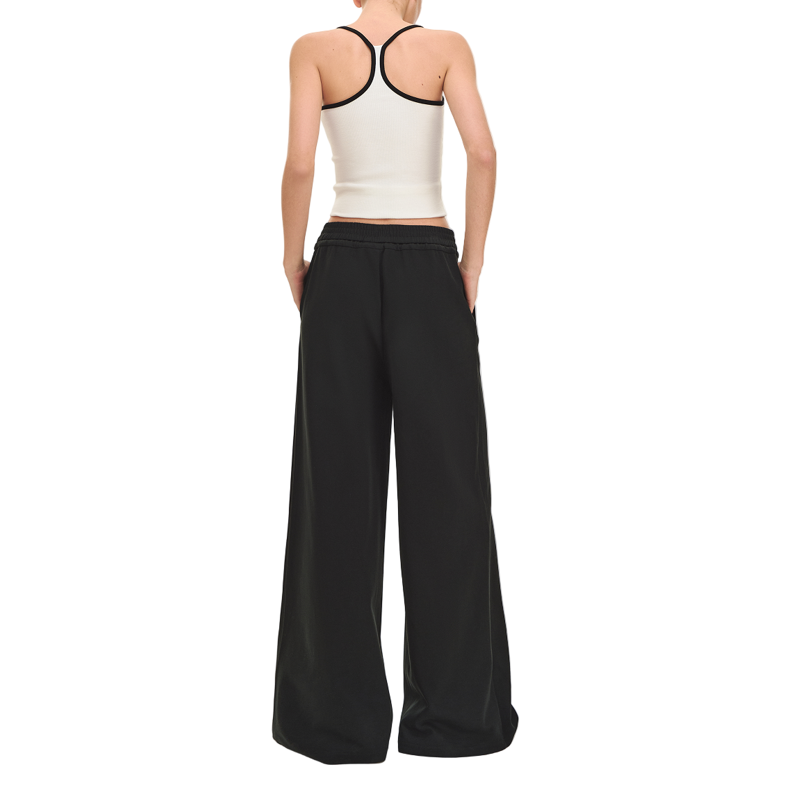 Black Button Elastic Waist Curved Texture Casual Sweatpants