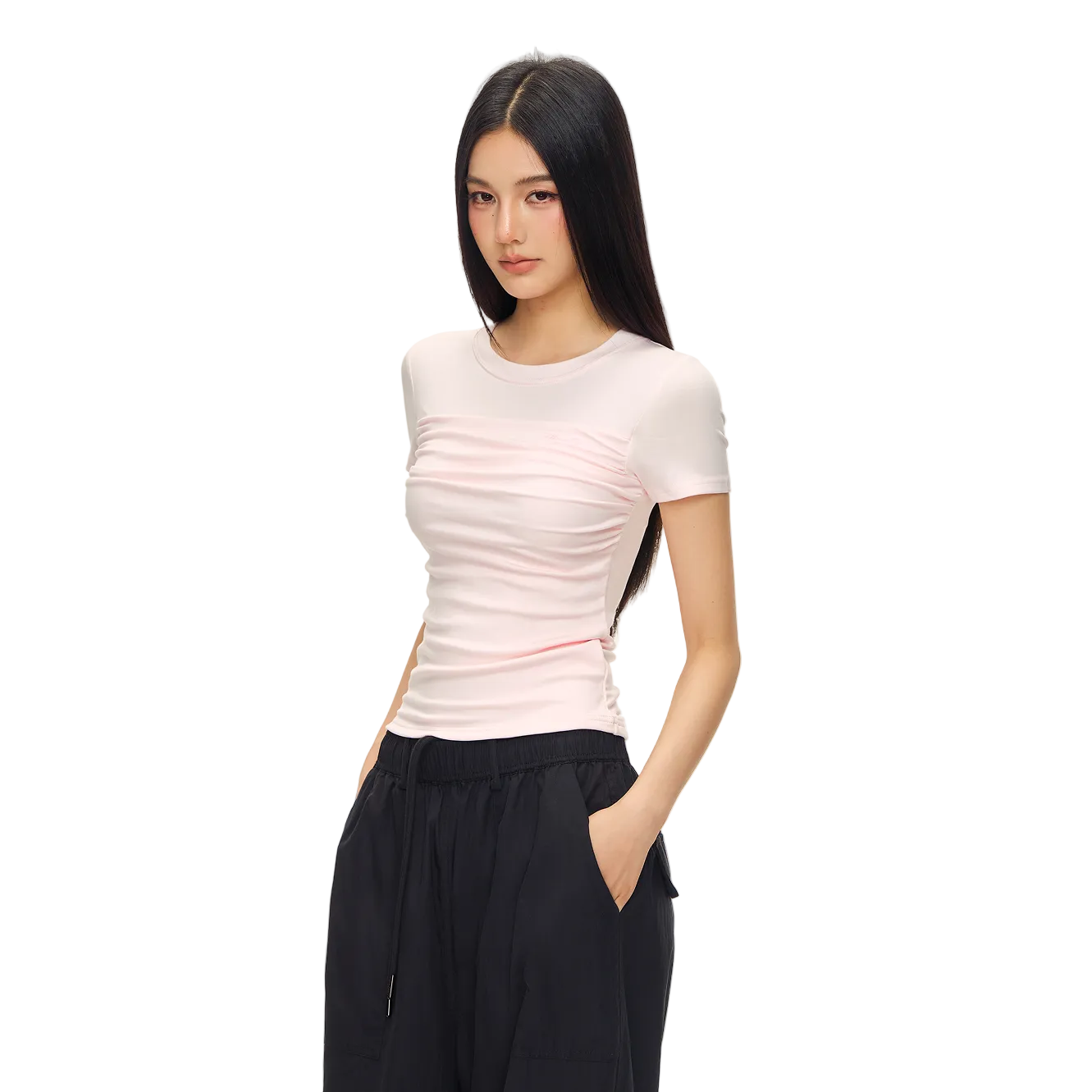 Pink Lyocell Ruffled Short-Sleeve