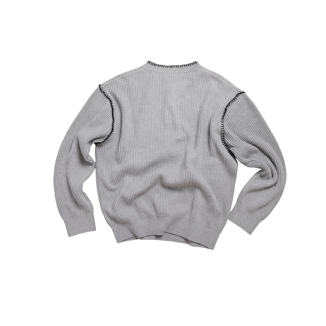 Grey Color Block Henley Neckline Ribbed Knit Sweater