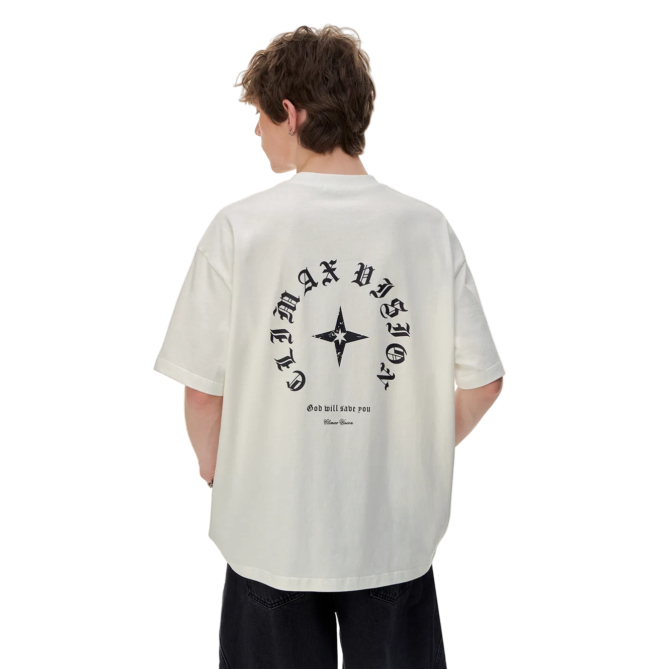 White Four-Pointed Star Print Short-Sleeve T-Shirt