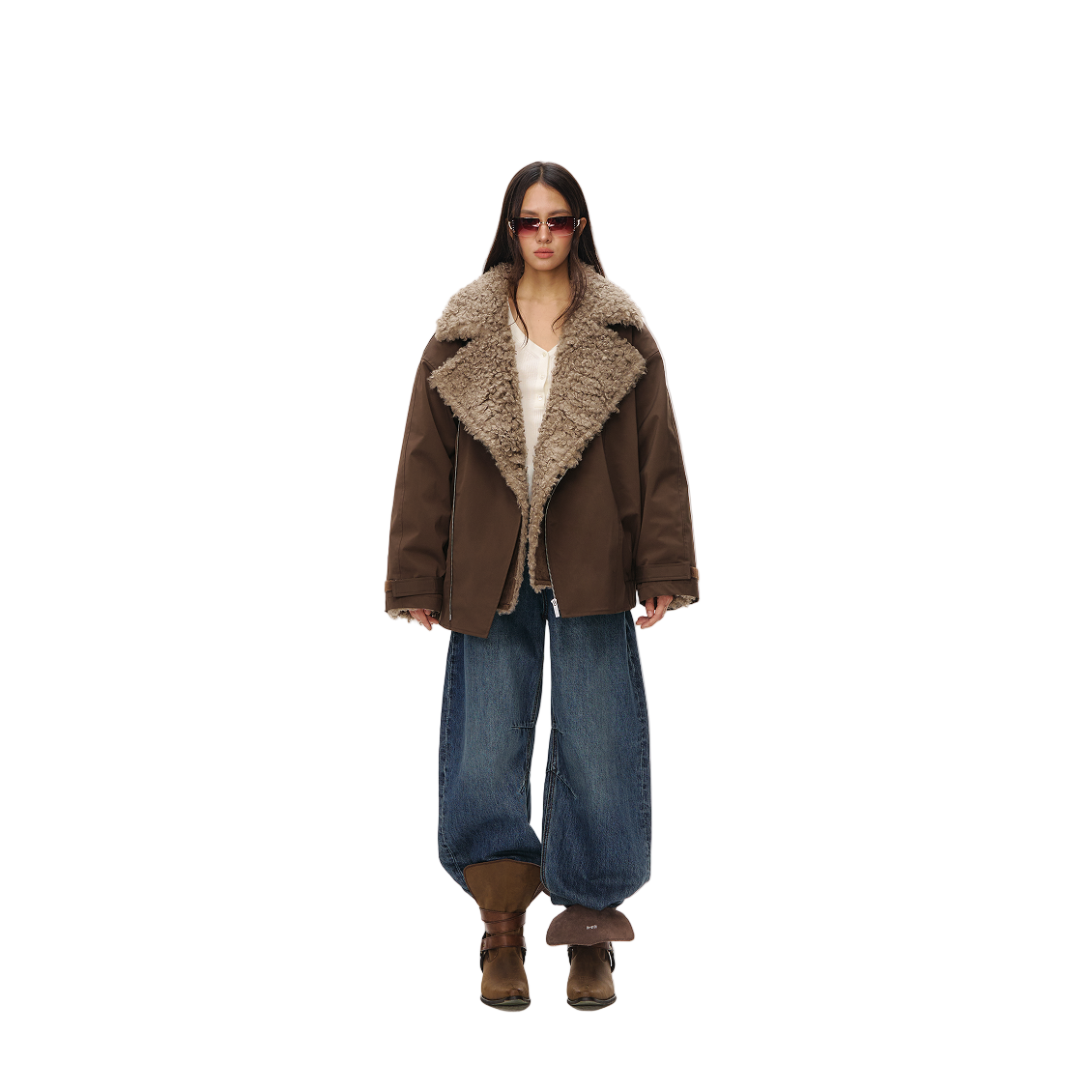 Brown Detachable Suede Plush Parka Jacket