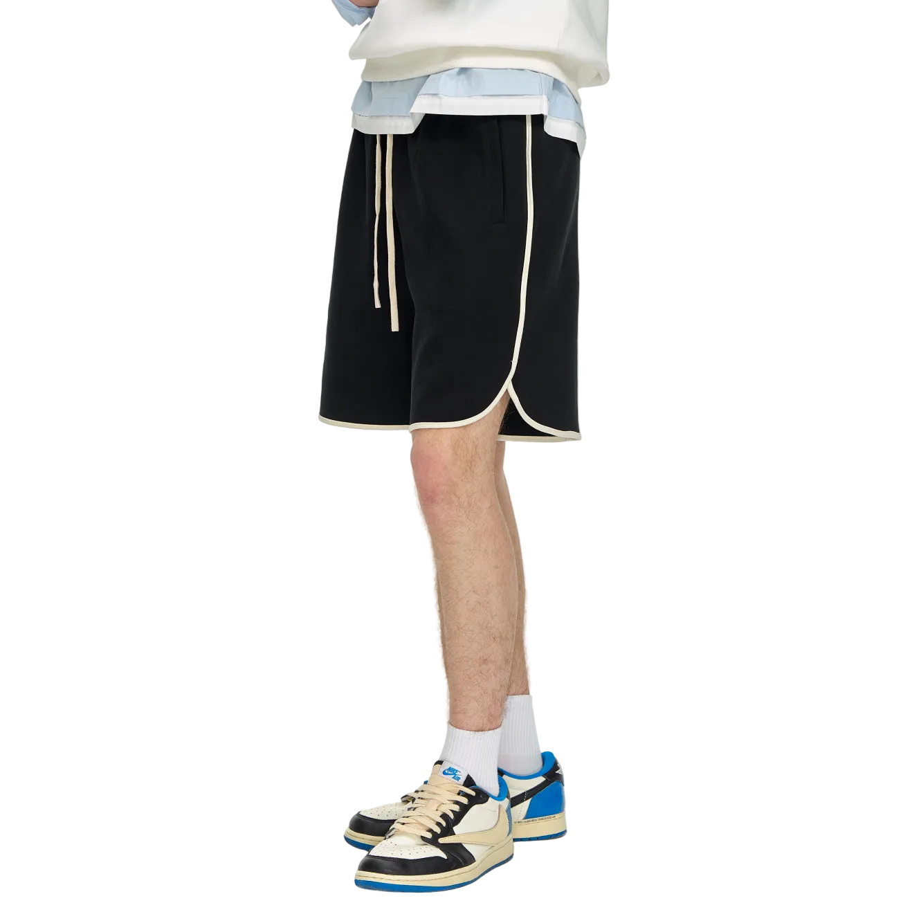 Black Air Layer Color Block Striped Shorts