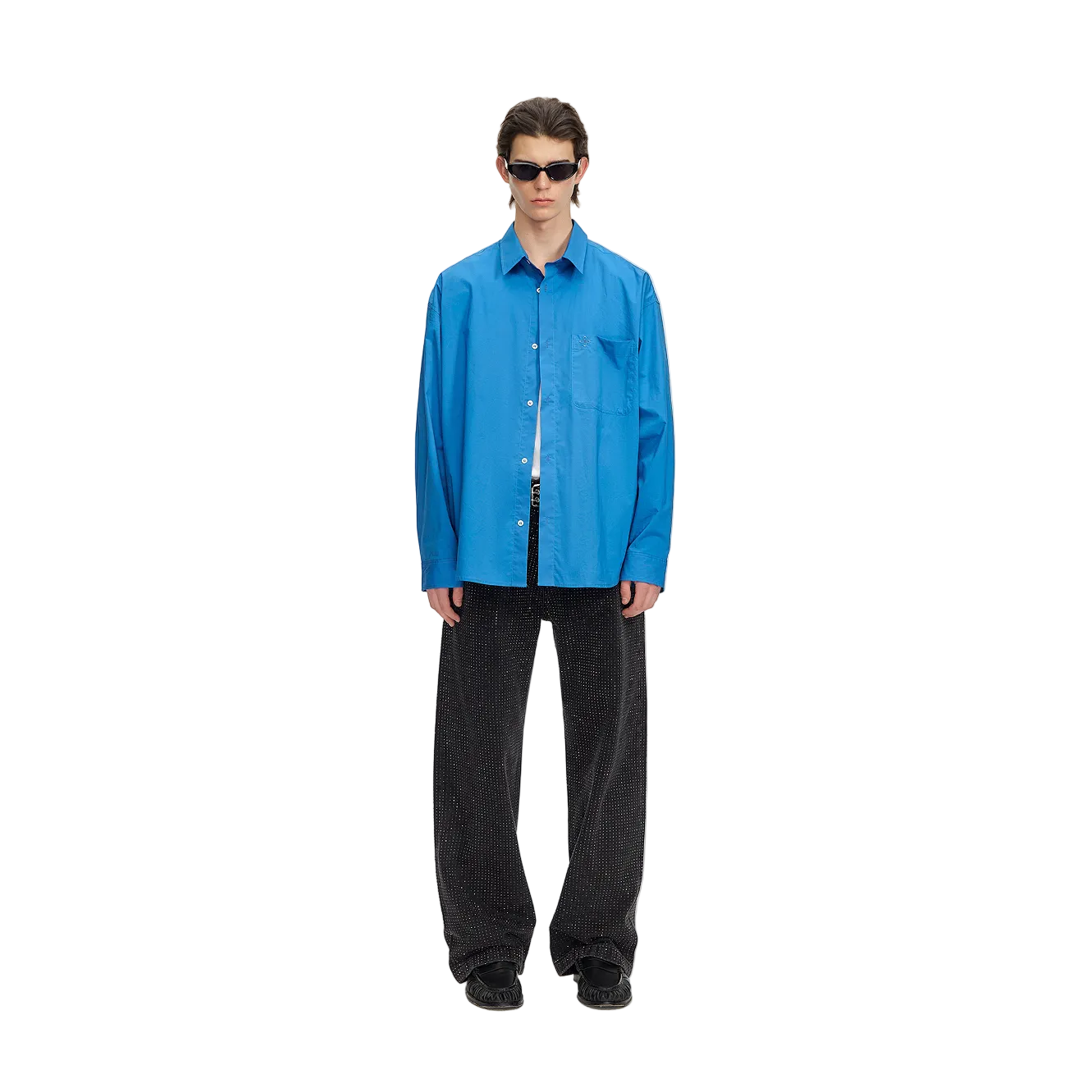 Blue Cross Embroidered Loose Shirt