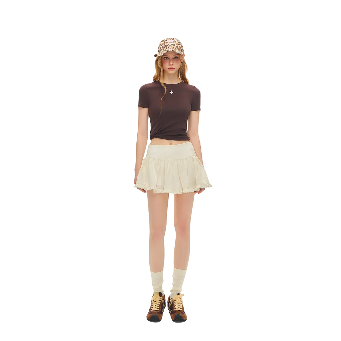 Beige Tencel Wool Textured Embroidered Cake Skirt