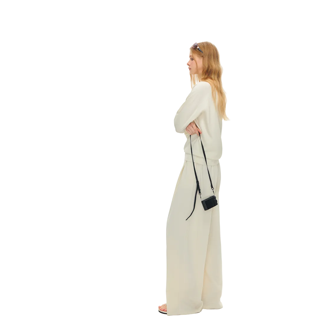 Beige Lyocell Off-Shoulder Lazy Long Sleeve