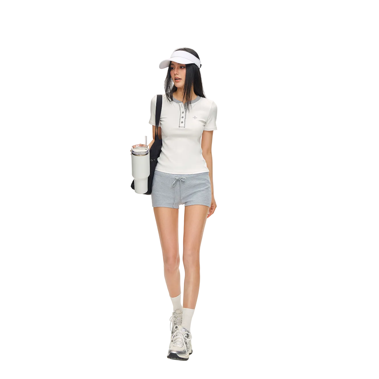 White Cross Contrast Henley Collar Slim Fit Short Sleeve