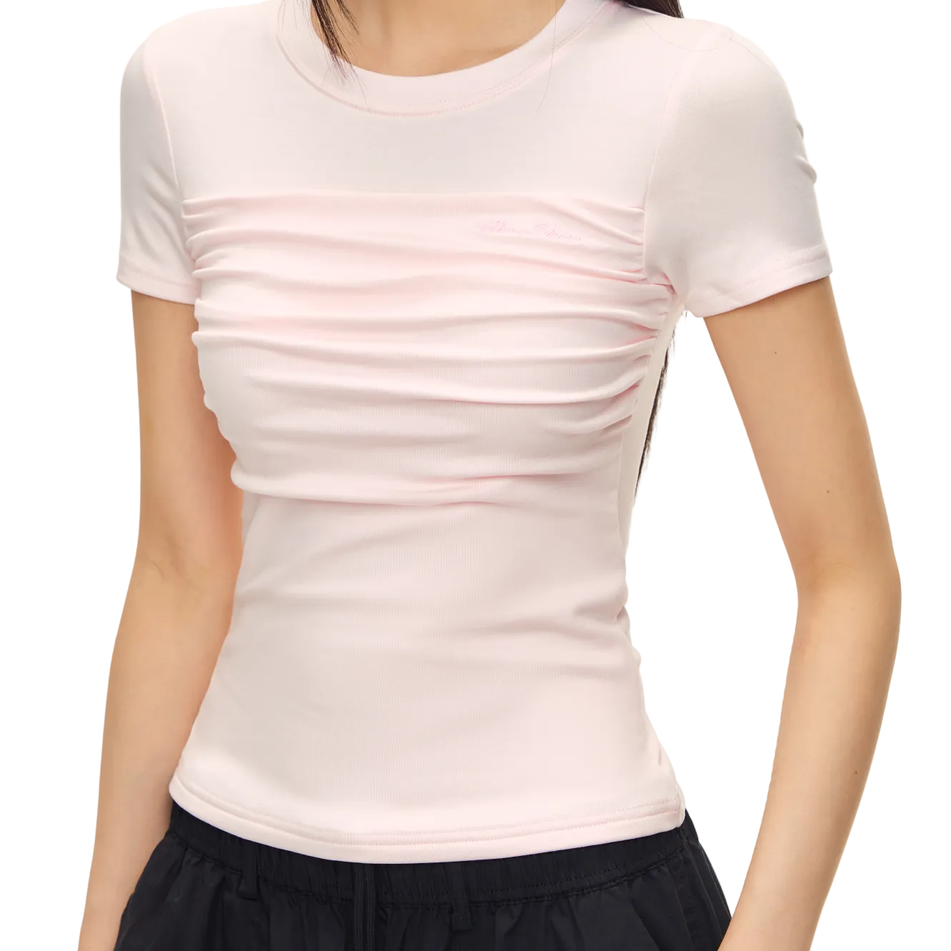 Pink Lyocell Ruffled Short-Sleeve